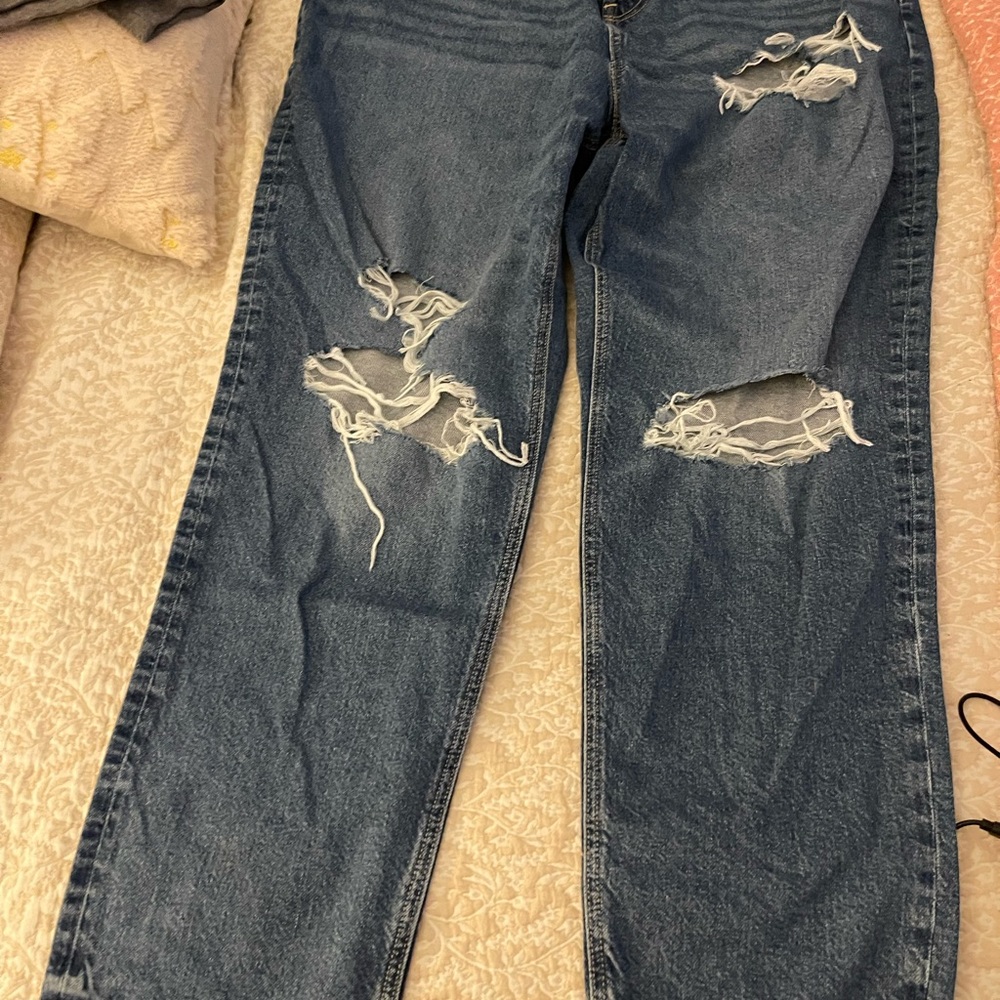 American Eagle Outfitters Dark Blue Distressed Boyfriend Jeans